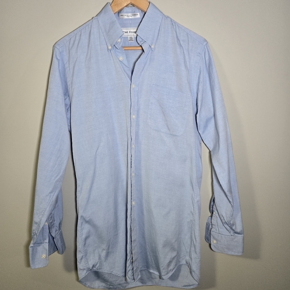Paul Fredrick Men's 15-33 Trim Fit 💯 Light Blue Button-Down Shirt